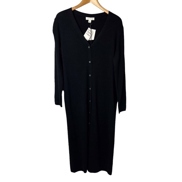 Treasure & Bond Dress V Neck Midi Sweater Ribbed Dress Black Size Large - Picture 2 of 9